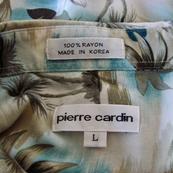 Floral Hawaiian Mens Shirt Short Sleeve Blues Greens Pierre Cardin Size Large - Picture 4 of 12